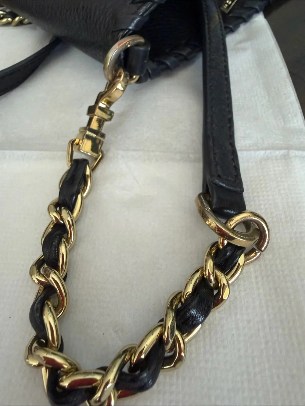 Tory Burch Black Leather Crossbody Bag with Braided Trim & Gold Chain